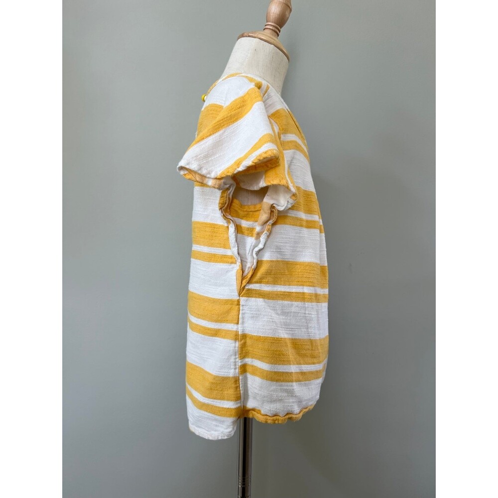 Yellow & White Linen Striped Short Sleeve Blouse Top Shirt Old Navy Girls sz 6-7 - Picture 5 of 6